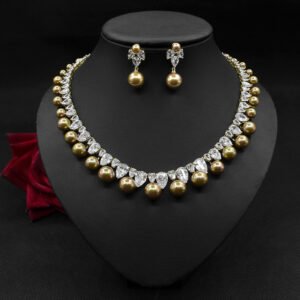 Pearl Zircon Earrings Necklace Set