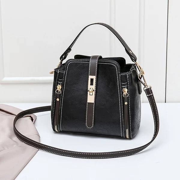 New Arrival PU Leather Bucket Shoulder Bags for Women Solid Color Crossbody Small Handbag Zipper Phone Purse Messenger Bag Pouch - Image 8