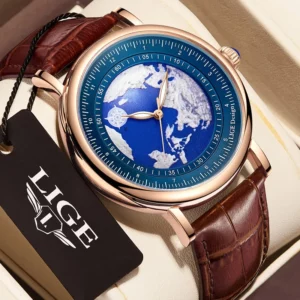 Blue Planet Creative Earth Quartz Wristwatch Leather Sport Watch for Men