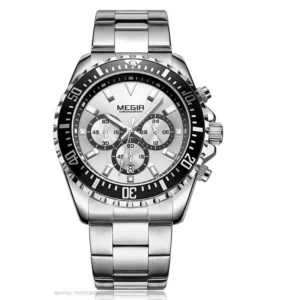 Business Luxury Chronograph Quartz Watch with Stainless Steel Bracelet Calendar 24-Hour 2064G