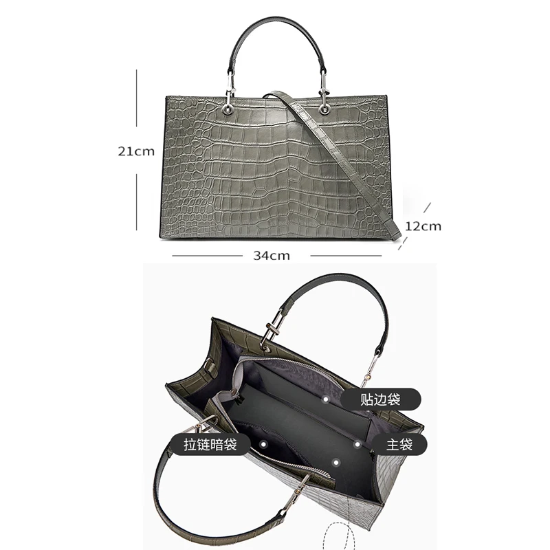 Large Capacity Genuine Leather Women's Bag 2022 New Ladies Handbags Shoulder Bag Crocodile Pattern Women Tote Bag Crossbady Bags - Image 5