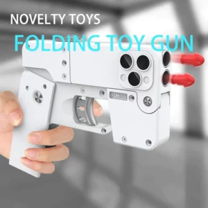 Creative Folding Toy Pistol Handgun Toy Card Gun with Soft Bullets Alloy Shooting Model for Adults Boys Children Party Gifts