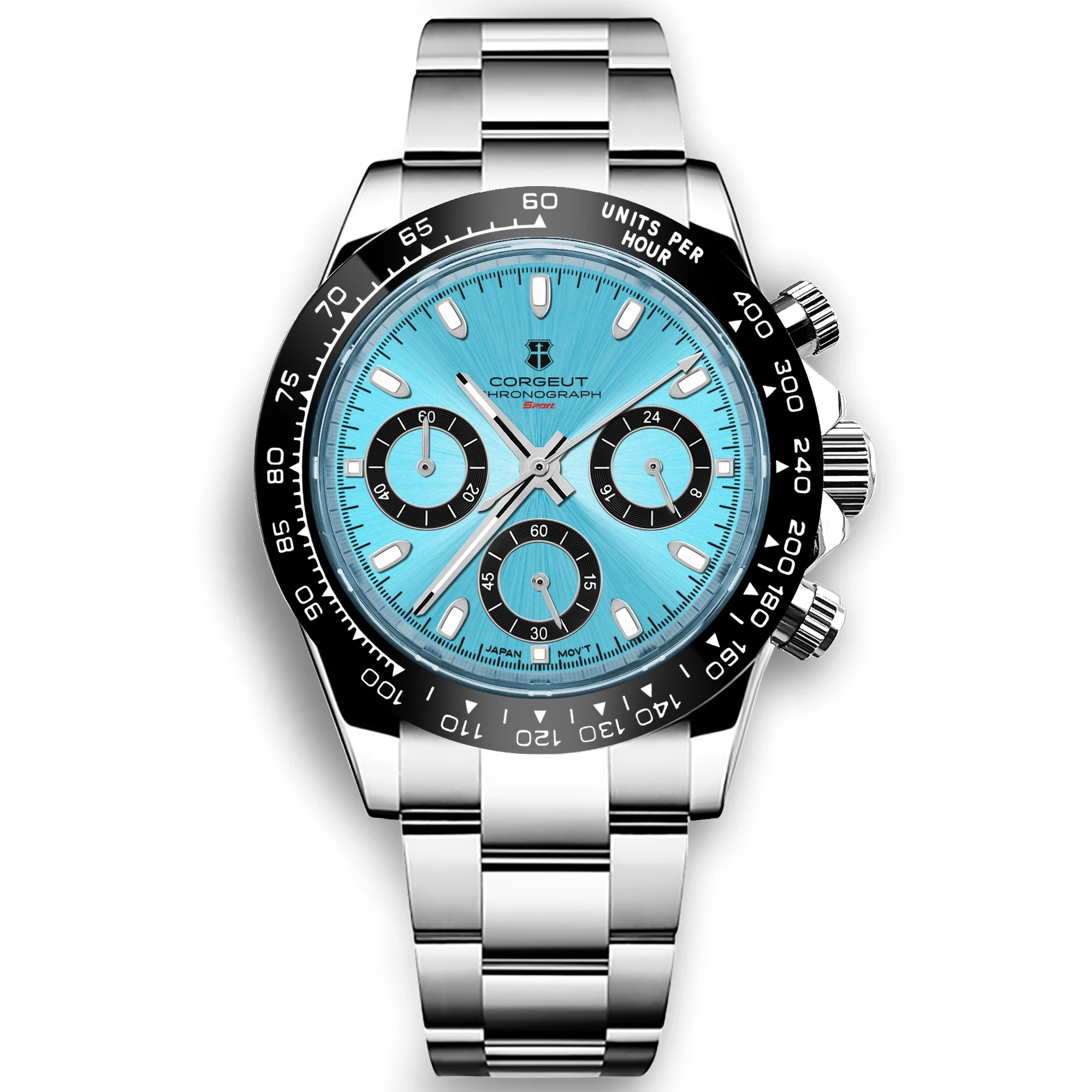 Corgeut 39mm Blue Luxury Watch Sapphire Brand Quartz High-End for Men Chronograph Fashion Premium Metal Strap - Image 4