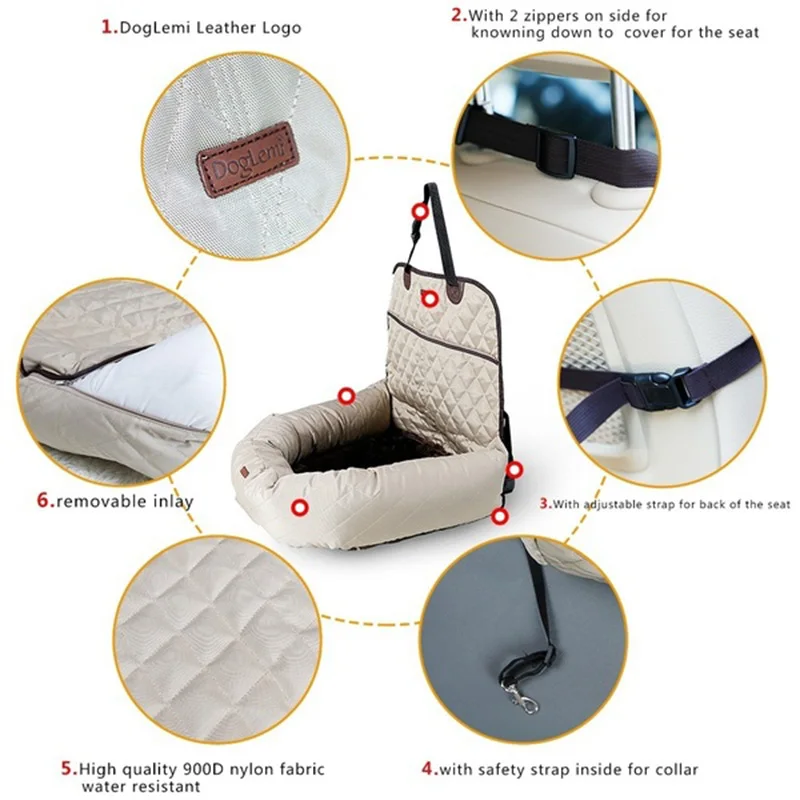 Dog Car Seat Bed Travel Dog Car Seats for Small Medium Dogs Front/Back Seat Indoor/Car Use Pet Car Carrier Bed Car Accessories - Image 5