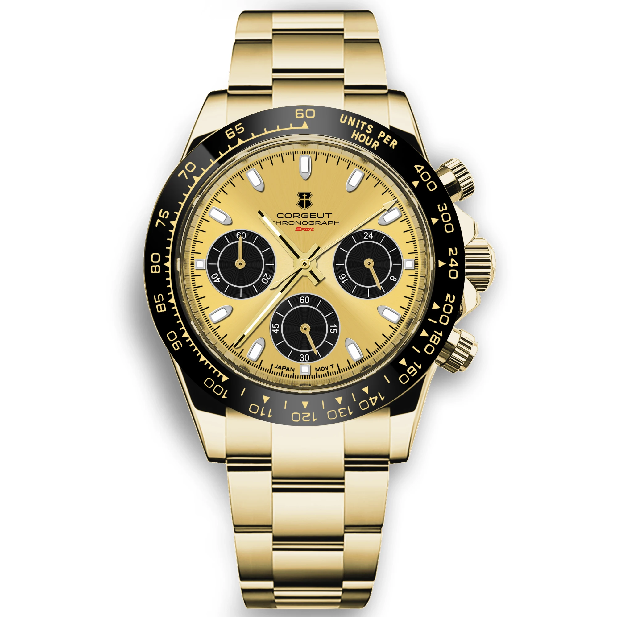 Corgeut 39mm Blue Luxury Watch Sapphire Brand Quartz High-End for Men Chronograph Fashion Premium Metal Strap - Image 3